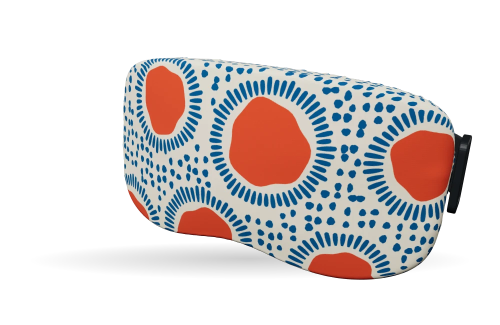 Print Soleil studio · Cobalt vermilion op een skibrilhoes